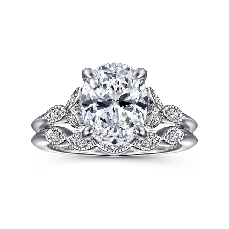Shira - 14K White Gold Split Shank Oval Diamond Engagement Ring - 0.07 ct - Shot 4