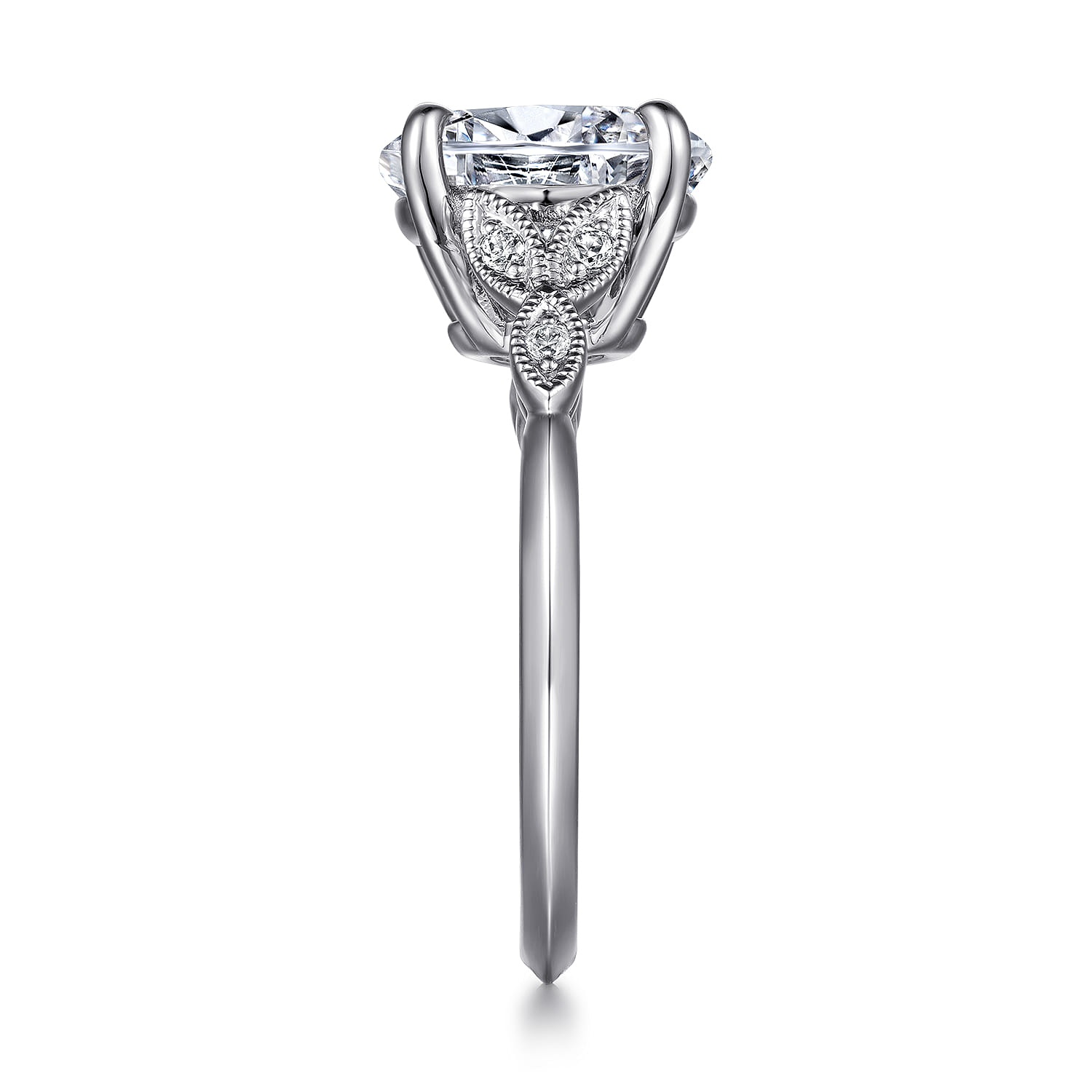 Shira - 14K White Gold Split Shank Oval Diamond Engagement Ring - 0.07 ct - Shot 5