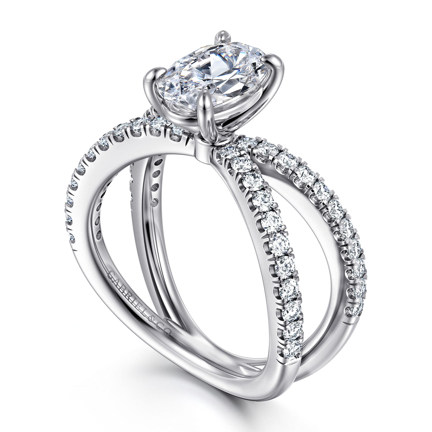 Elite - 14K White Gold Split Shank Oval Diamond Engagement Ring - 0.55 ct - Shot 3
