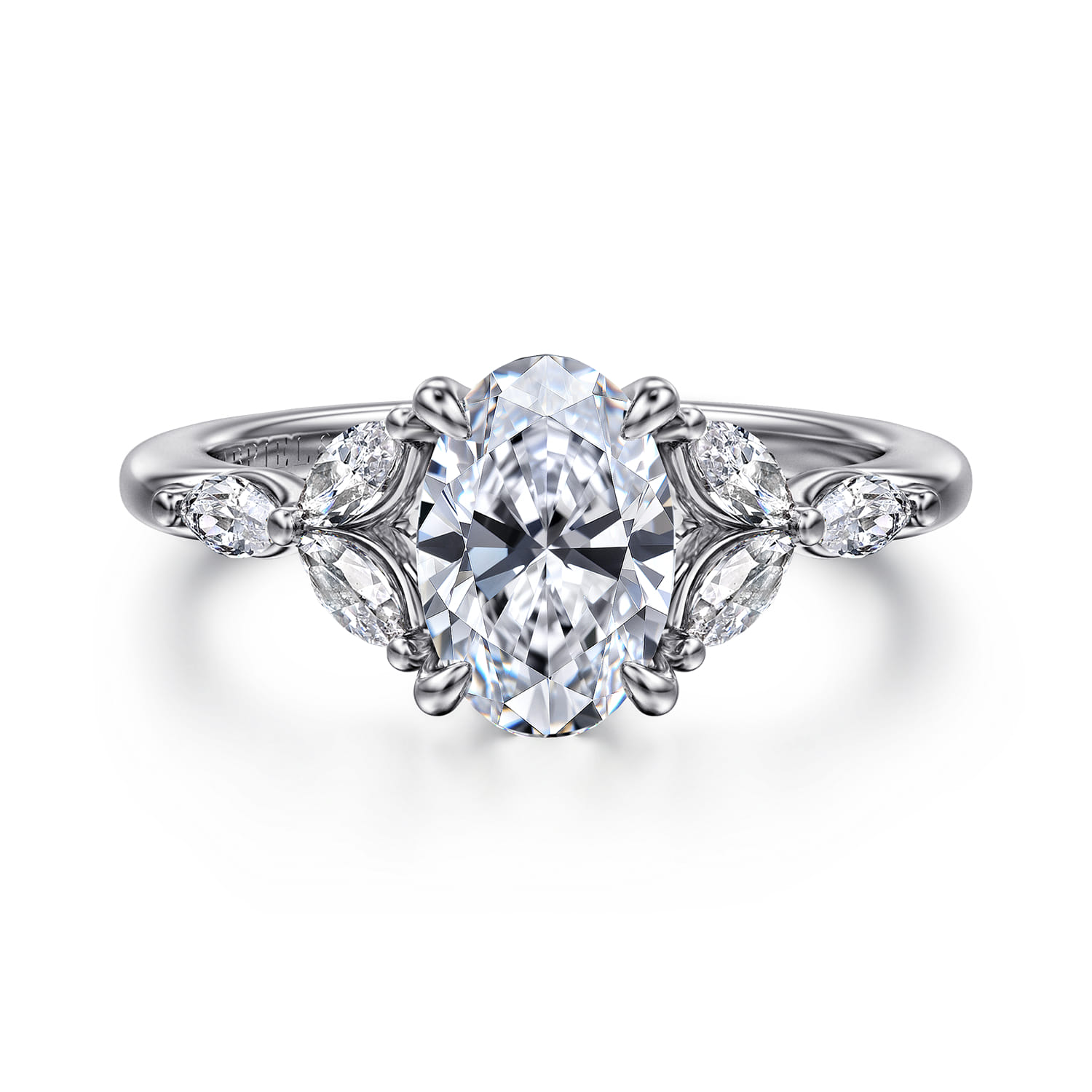 Adella - 14K White Gold Oval Diamond Engagement Ring - 0.4 ct - Shot 1