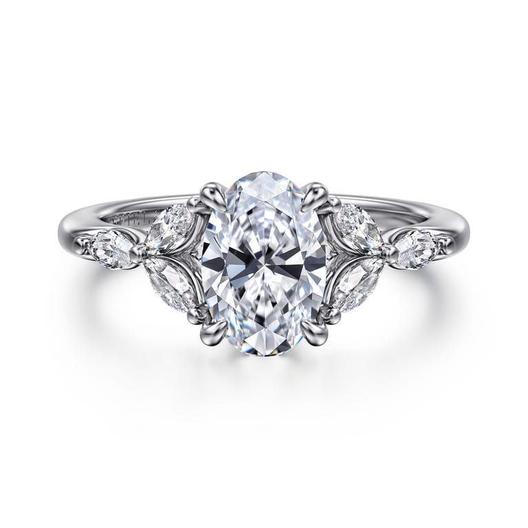 Adella - 14K White Gold Oval Diamond Engagement Ring - 0.4 ct - Shot 1