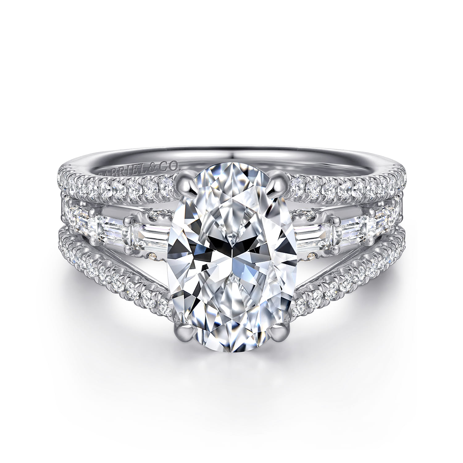 Brinne - 14K White Gold Three Row Oval Diamond Engagement Ring - 0.9 ct - Shot 1