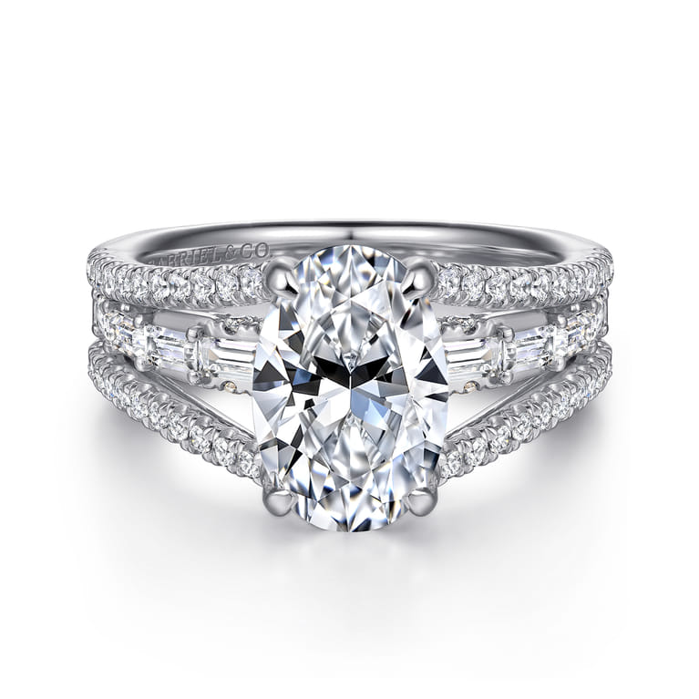 Brinne - 14K White Gold Three Row Oval Diamond Engagement Ring - 0.9 ct - Shot 1