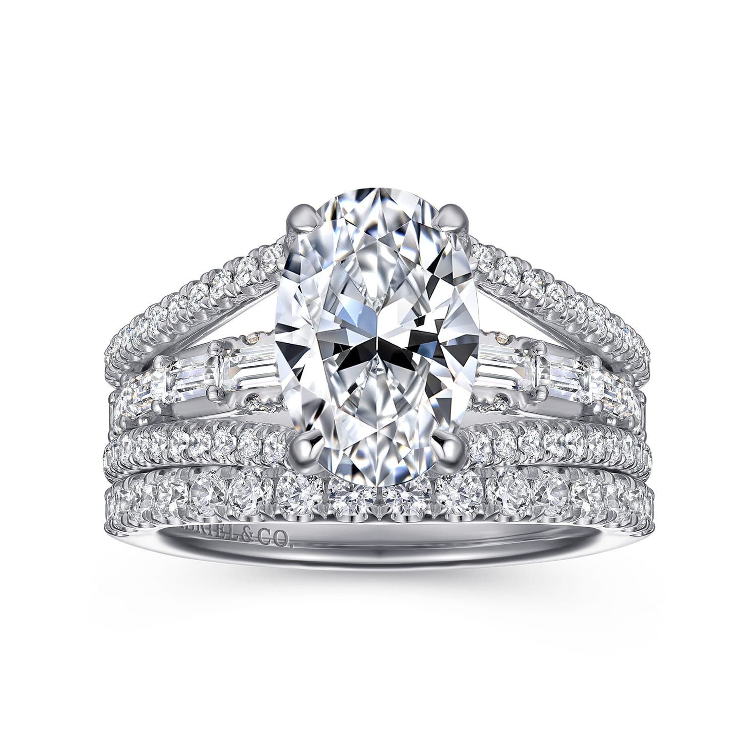 Brinne - 14K White Gold Three Row Oval Diamond Engagement Ring - 0.9 ct - Shot 4