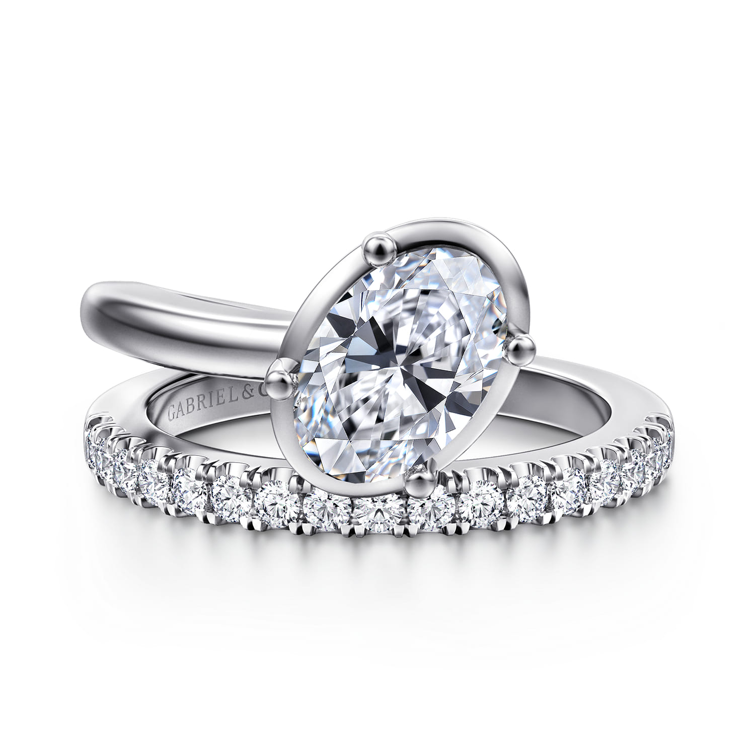 Margo - 14K White Gold Bezel Prong Oval Wrap Engagement Ring - 0.3 ct - Shot 1