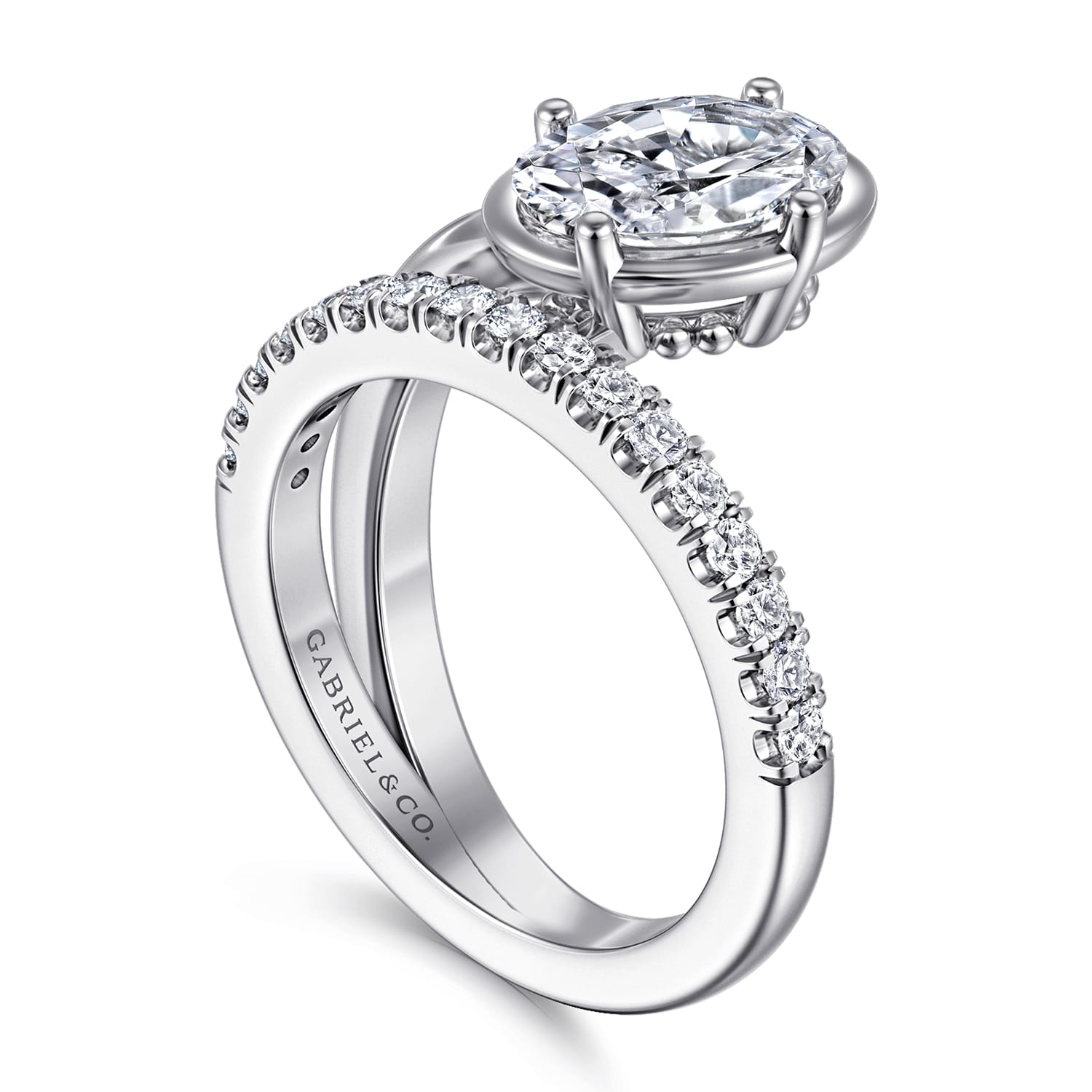 Margo - 14K White Gold Bezel Prong Oval Wrap Engagement Ring - 0.3 ct - Shot 3