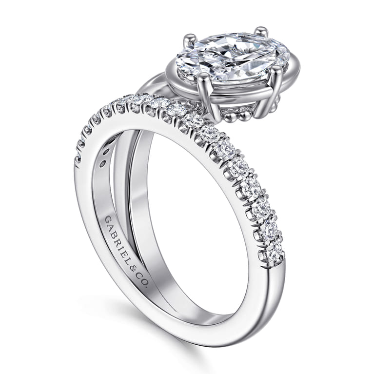 Margo - 14K White Gold Bezel Prong Oval Wrap Engagement Ring - 0.3 ct - Shot 3