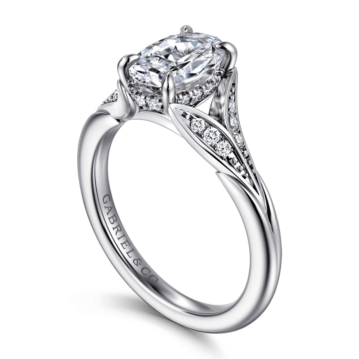 Taye - 14K White Gold Split Shank Oval Diamond Engagement Ring - 0.17 ct - Shot 3
