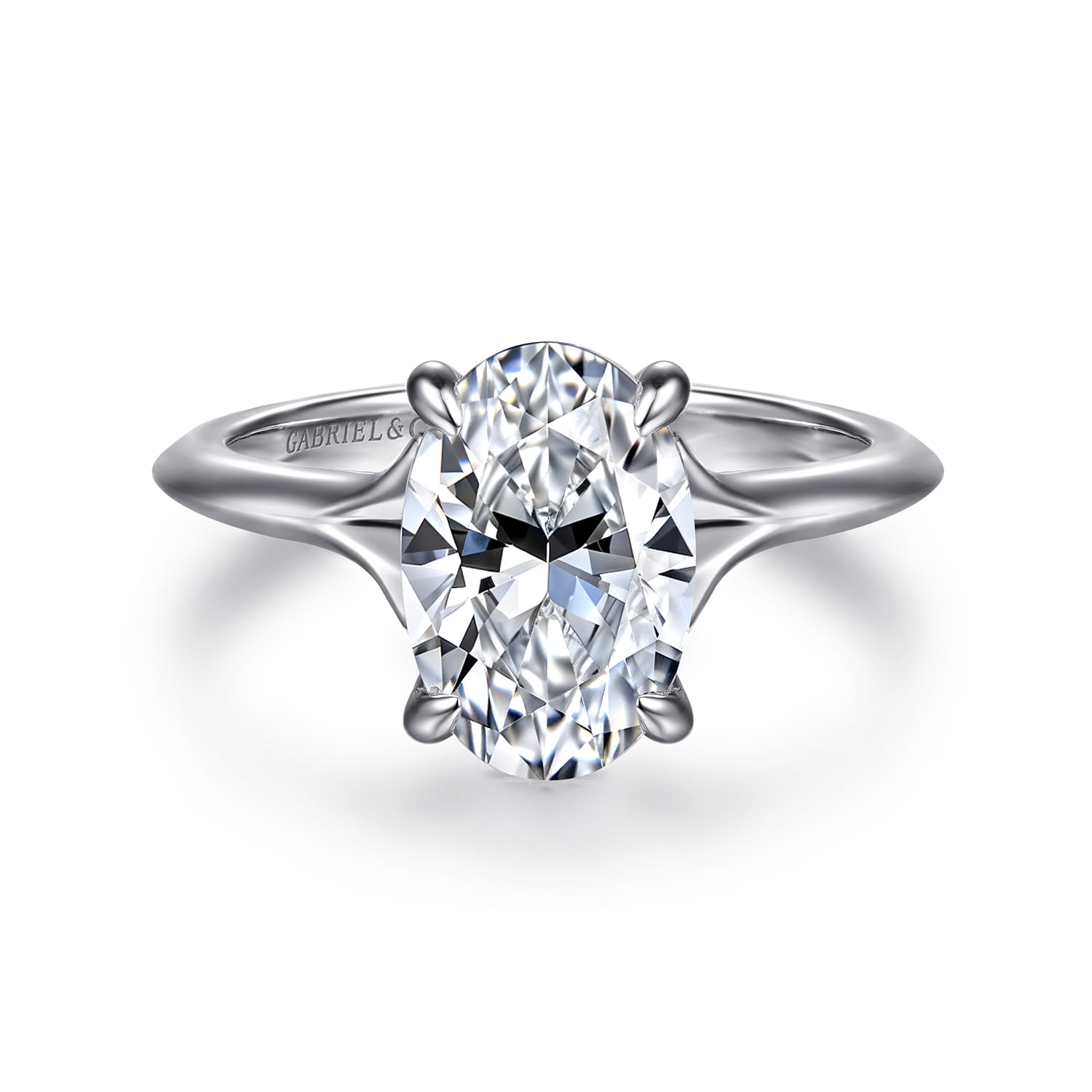 Alden - 14K White Gold Split Shank Oval Diamond Engagement Ring - 0.07 ct - Shot 1