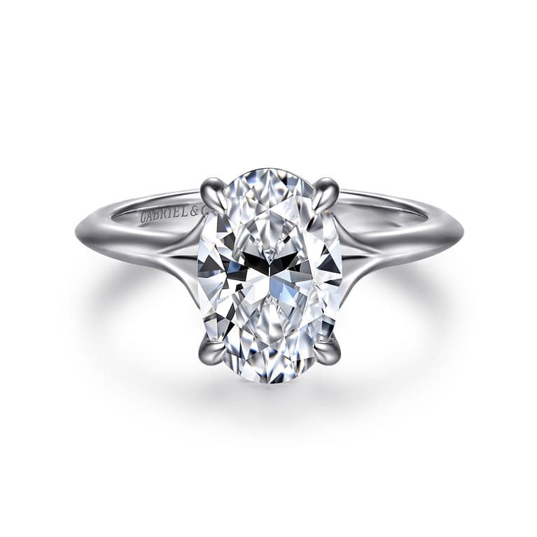 Alden - 14K White Gold Split Shank Oval Diamond Engagement Ring - 0.07 ct - Shot 1