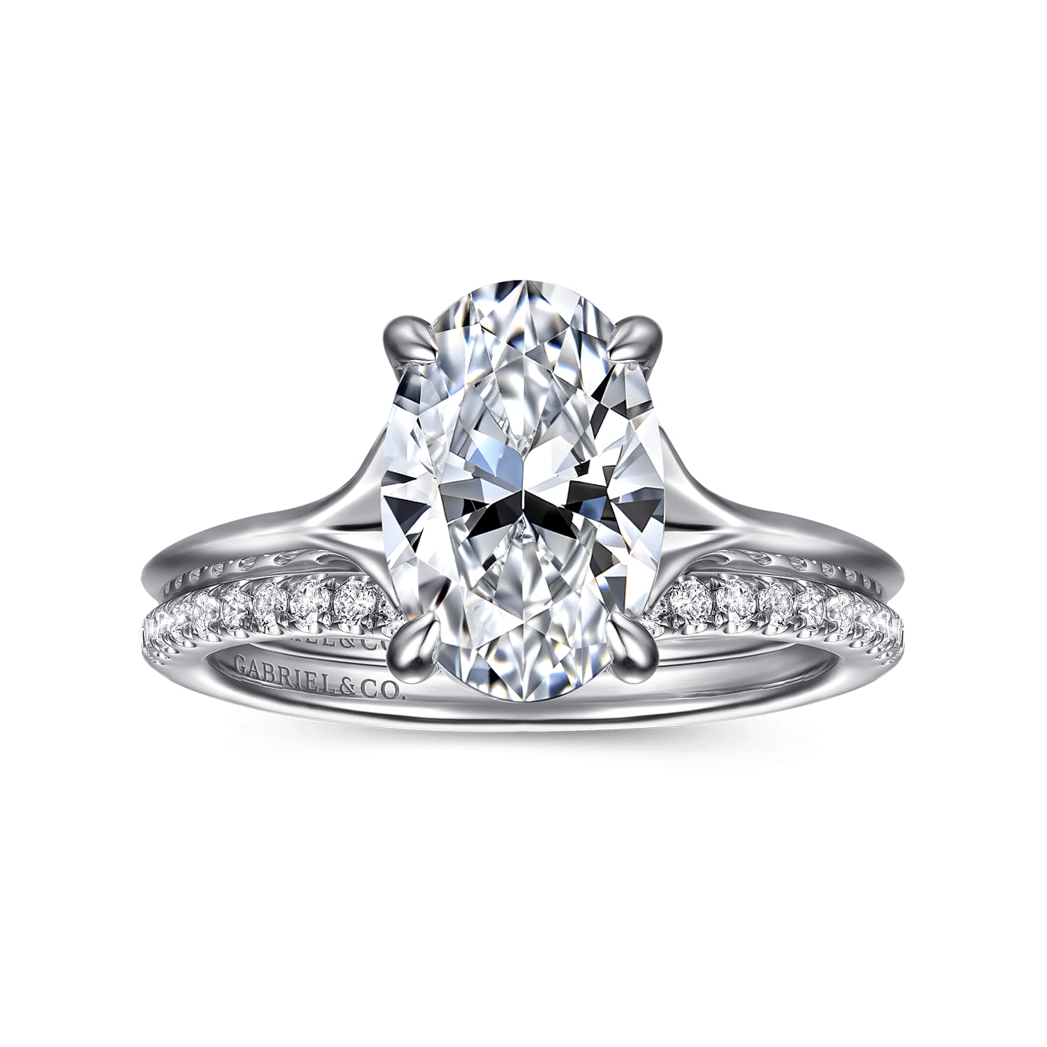 Alden - 14K White Gold Split Shank Oval Diamond Engagement Ring - 0.07 ct - Shot 4