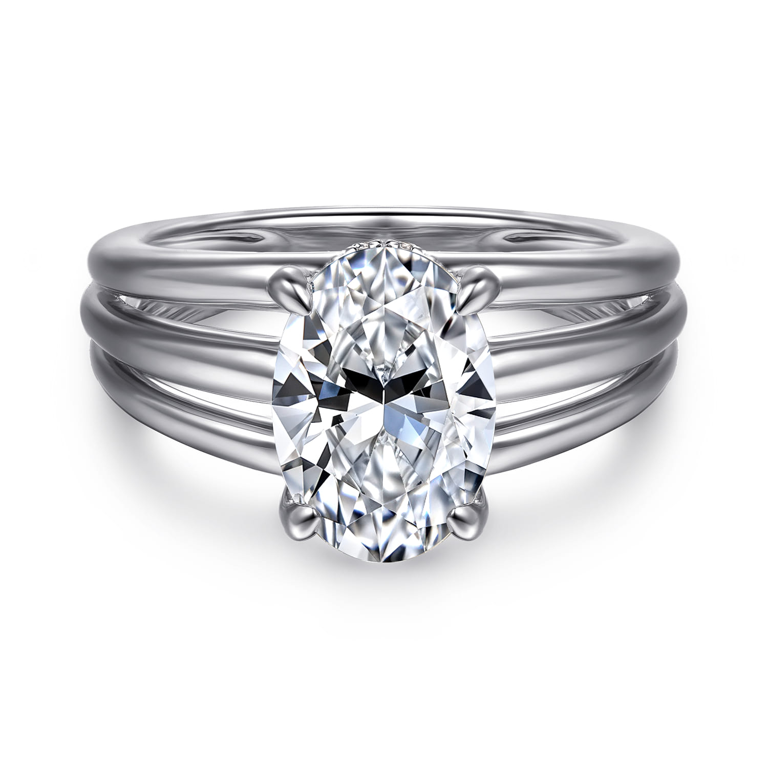 Bexley - 14K White Gold Oval Diamond Engagement Ring - 0.1 ct - Shot 1