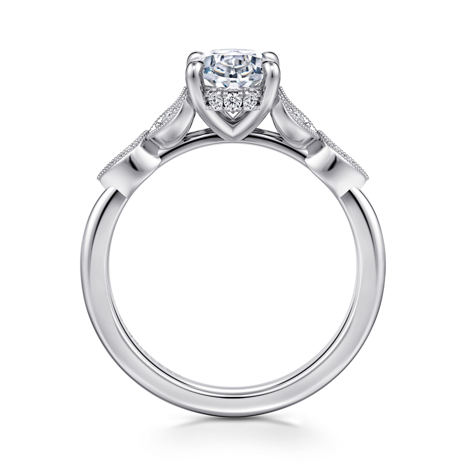 Brigida - Vintage Inspired 14K White Gold Oval Diamond Engagement Ring - 0.15 ct - Shot 2
