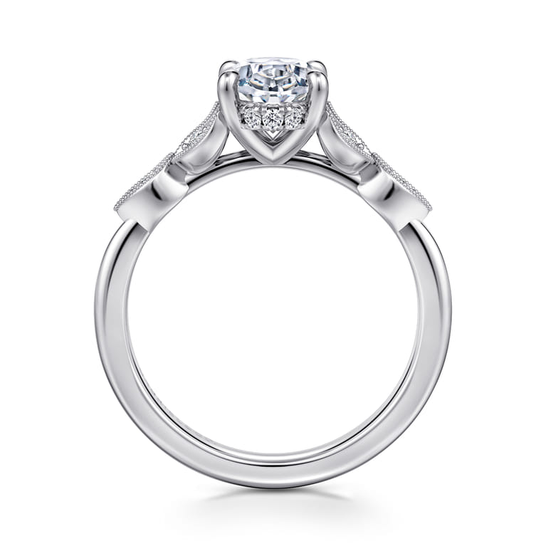 Brigida - Vintage Inspired 14K White Gold Oval Diamond Engagement Ring - 0.15 ct - Shot 2