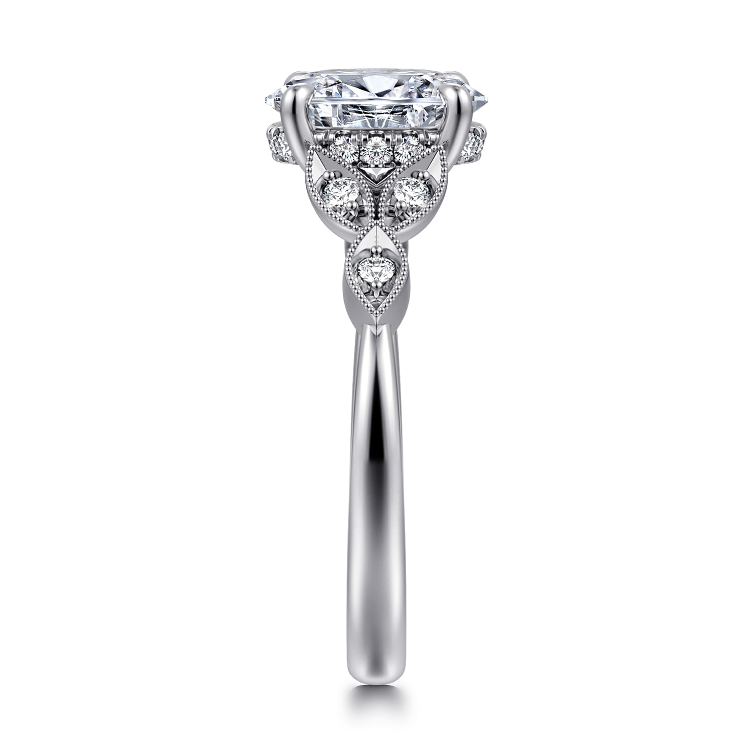 Brigida - Vintage Inspired 14K White Gold Oval Diamond Engagement Ring - 0.15 ct - Shot 4