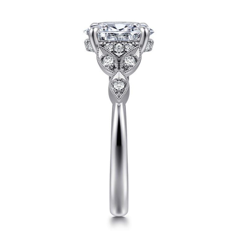 Brigida - Vintage Inspired 14K White Gold Oval Diamond Engagement Ring - 0.15 ct - Shot 4