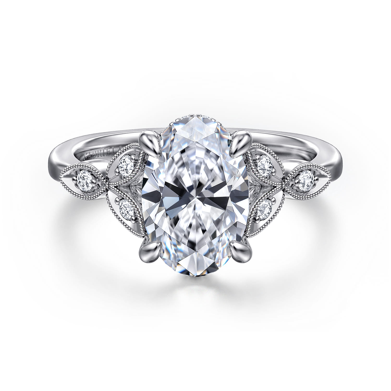 Vintage Inspired 14K White Gold Oval Diamond Engagement Ring - 0.18 ct - Shot 1