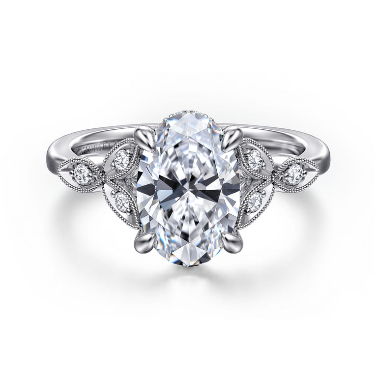 Vintage Inspired 14K White Gold Oval Diamond Engagement Ring - 0.18 ct - Shot 1