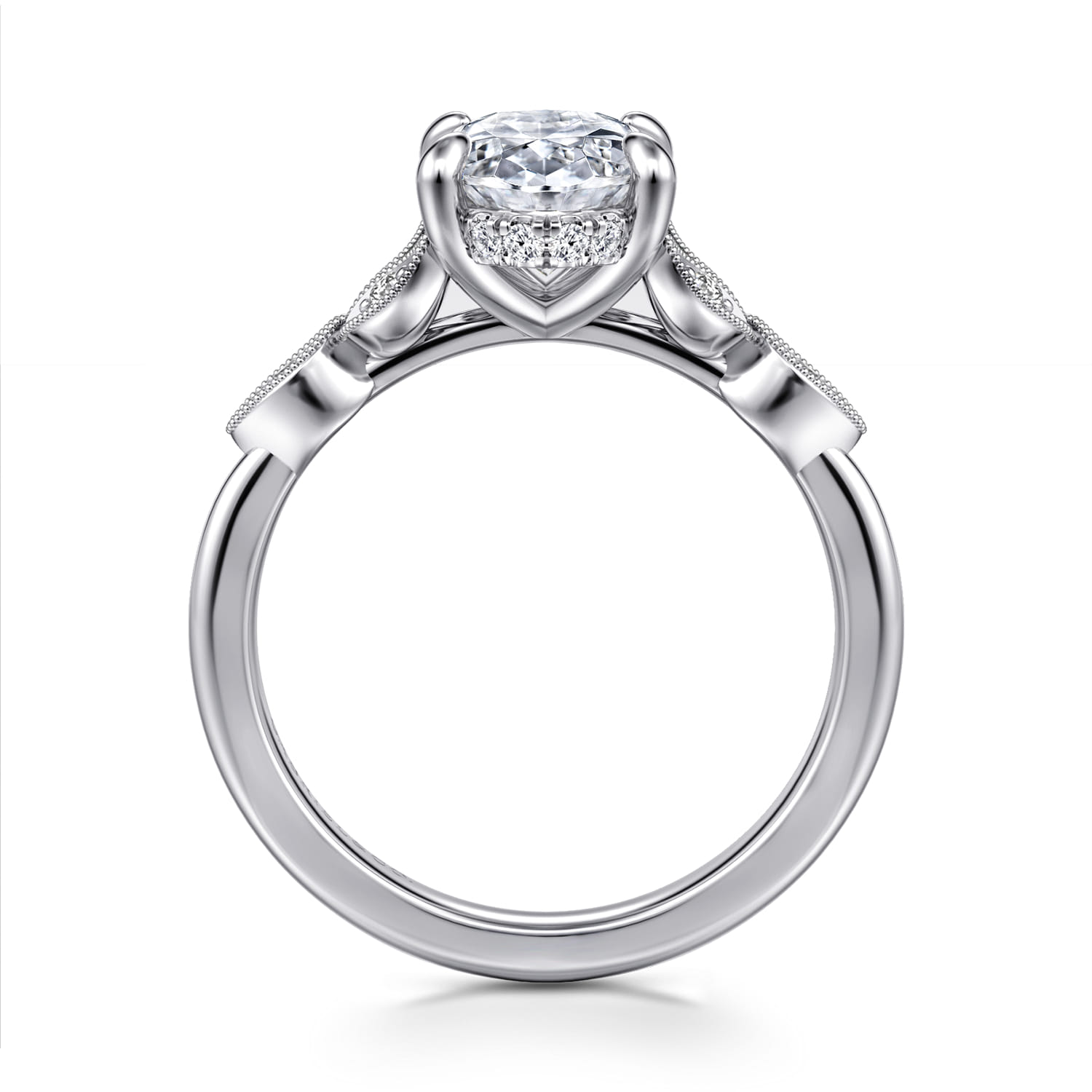 Vintage Inspired 14K White Gold Oval Diamond Engagement Ring - 0.18 ct - Shot 2
