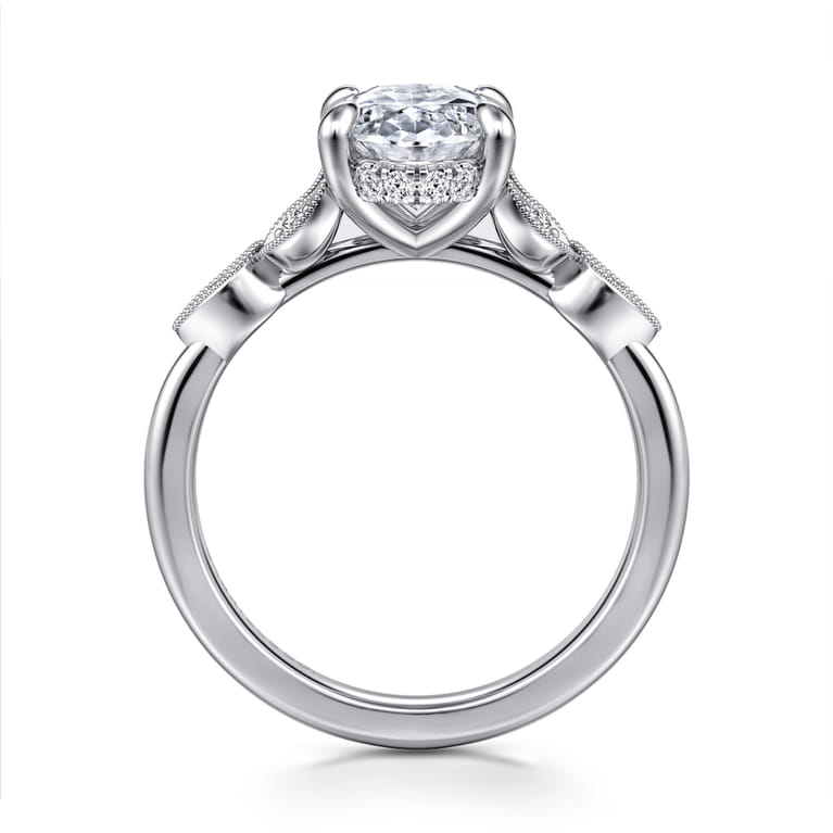 Vintage Inspired 14K White Gold Oval Diamond Engagement Ring - 0.18 ct - Shot 2