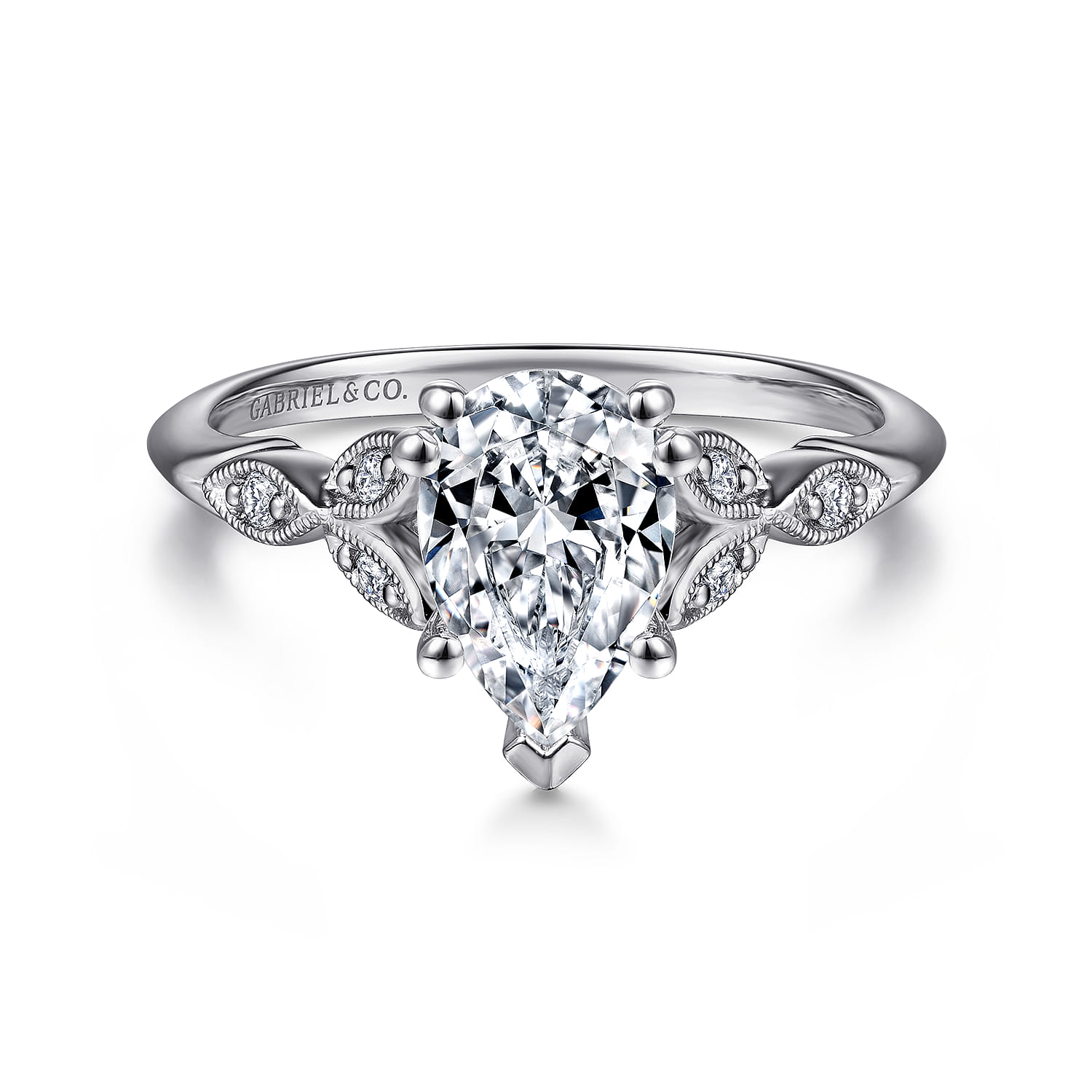 Celia - 14K White Gold Pear Shape Diamond Engagement Ring - 0.07 ct - Shot 1