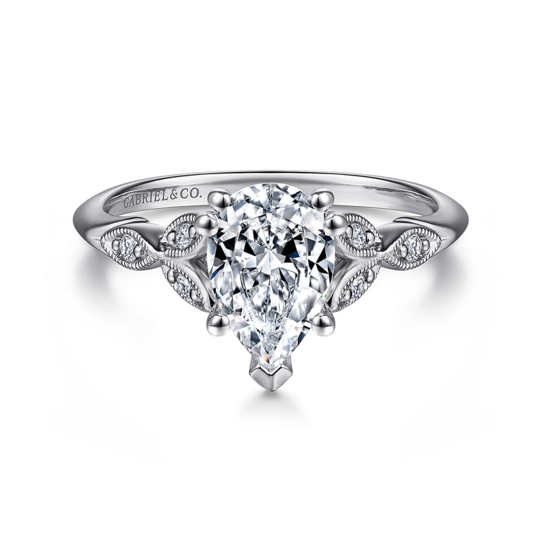 Celia - 14K White Gold Pear Shape Diamond Engagement Ring - 0.07 ct - Shot 1