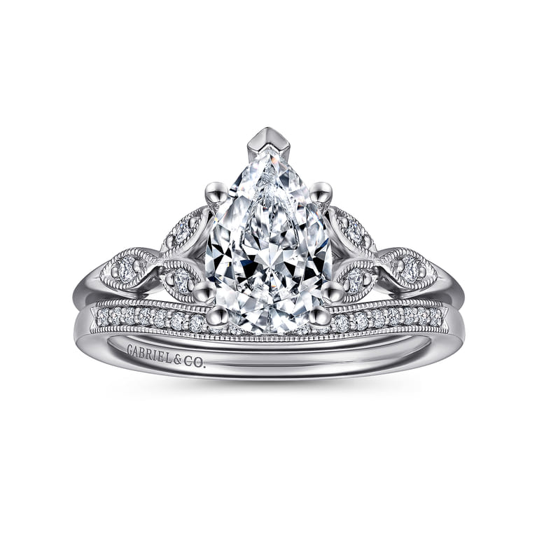 Celia - 14K White Gold Pear Shape Diamond Engagement Ring - 0.07 ct - Shot 4