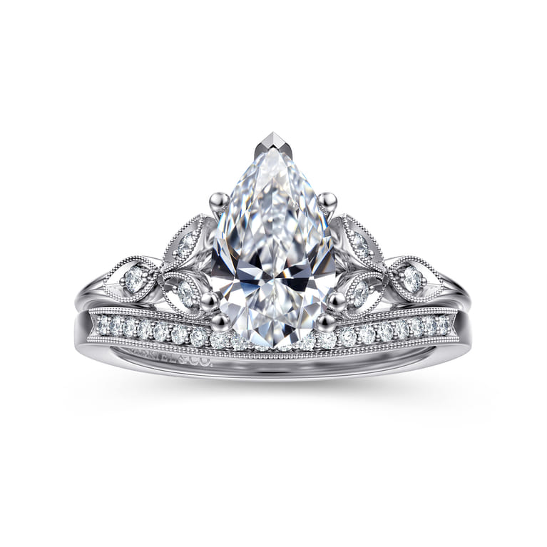 Celia - 14K White Gold Pear Shape Diamond Engagement Ring - 0.08 ct - Shot 4