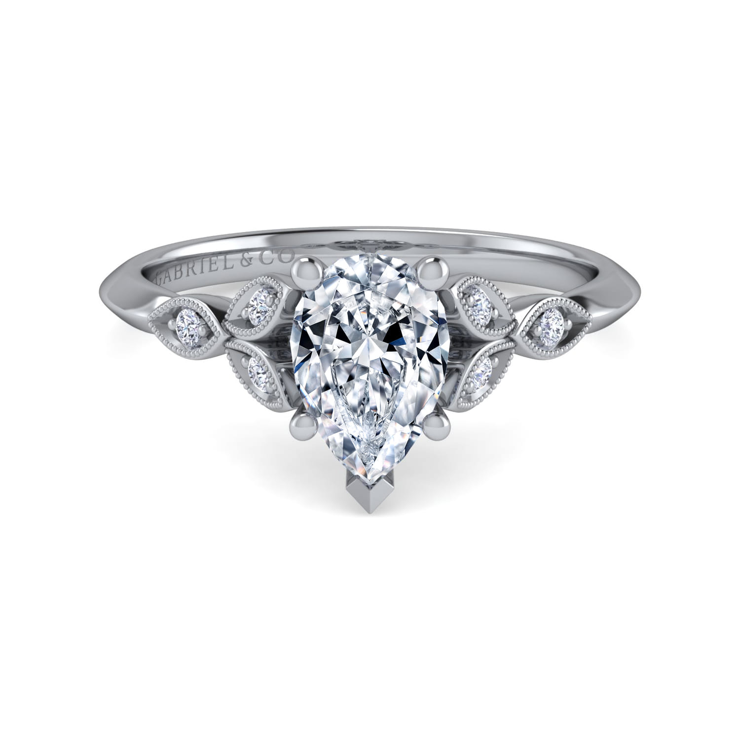 Eliza - Vintage Inspired 14K White Gold Split Shank Pear Shape Diamond Engagement Ring - 0.07 ct - Shot 1