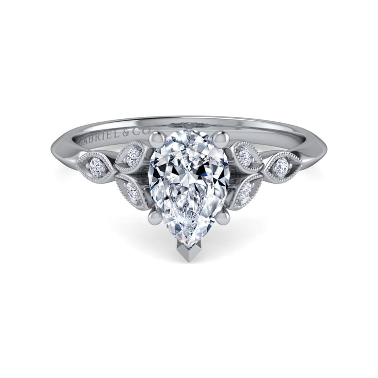 Eliza - Vintage Inspired 14K White Gold Split Shank Pear Shape Diamond Engagement Ring - 0.07 ct - Shot 1