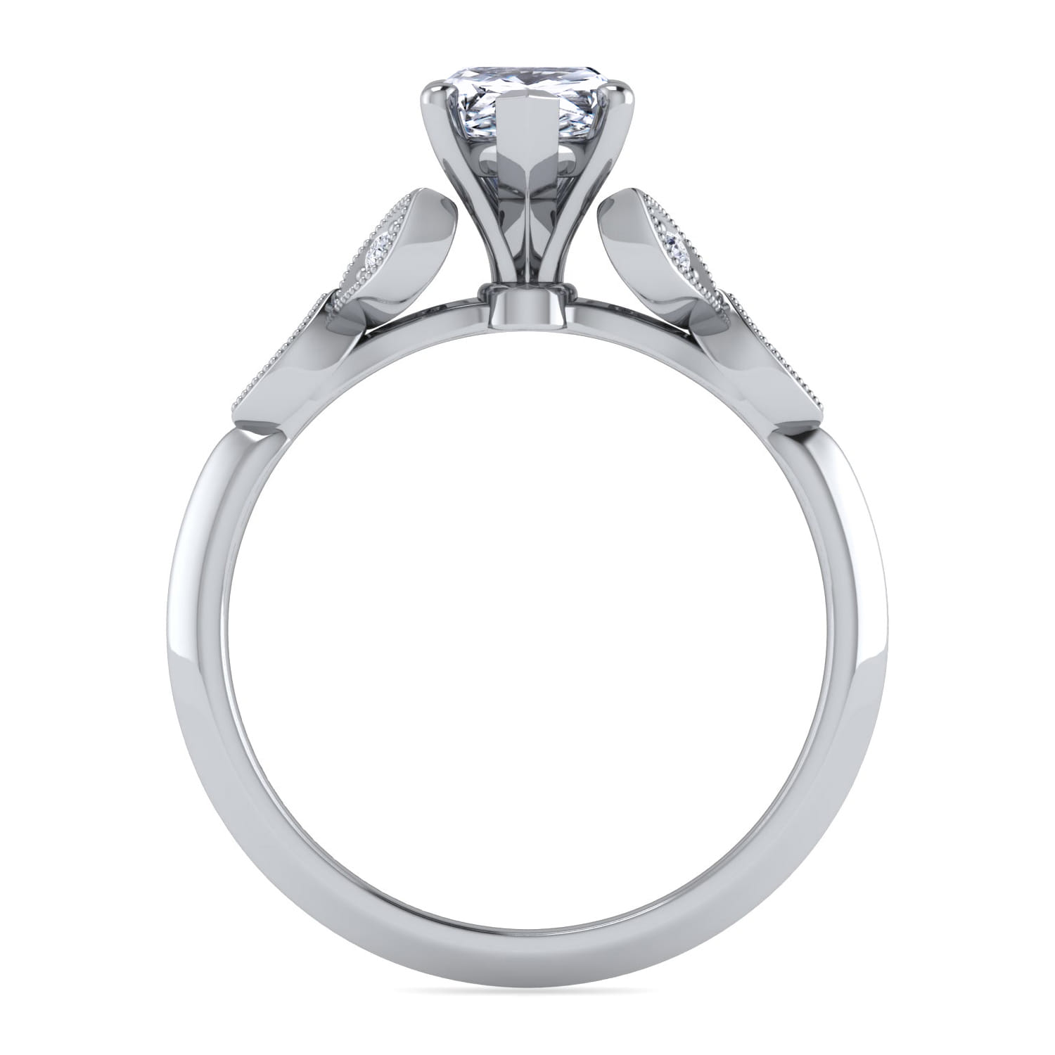 Eliza - Vintage Inspired 14K White Gold Split Shank Pear Shape Diamond Engagement Ring - 0.07 ct - Shot 2
