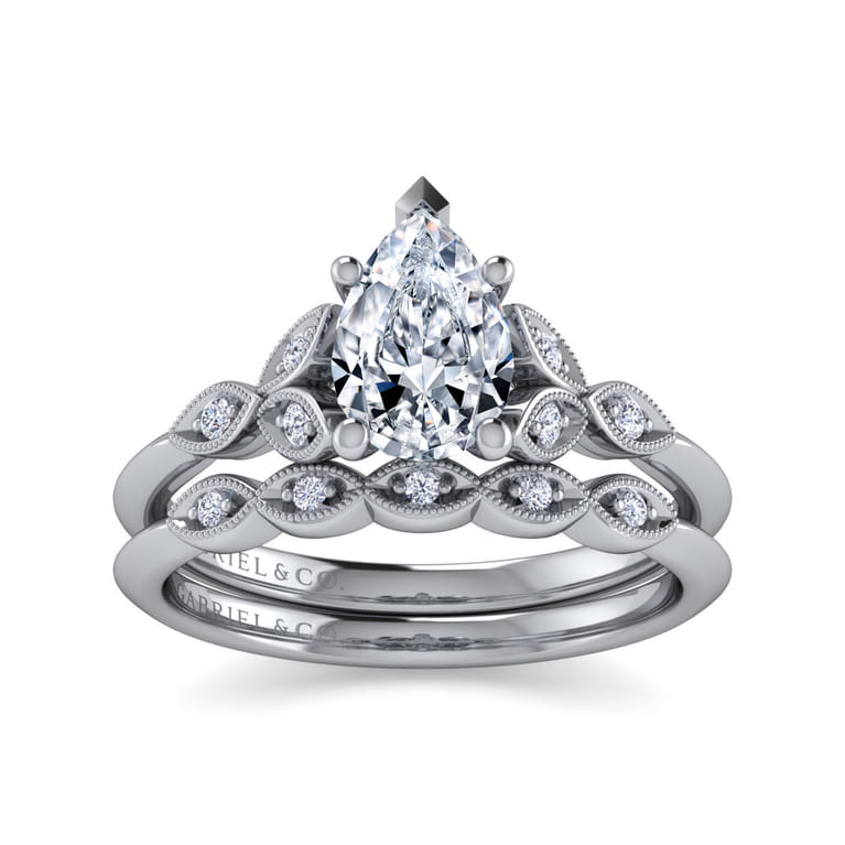 Eliza - Vintage Inspired 14K White Gold Split Shank Pear Shape Diamond Engagement Ring - 0.07 ct - Shot 4