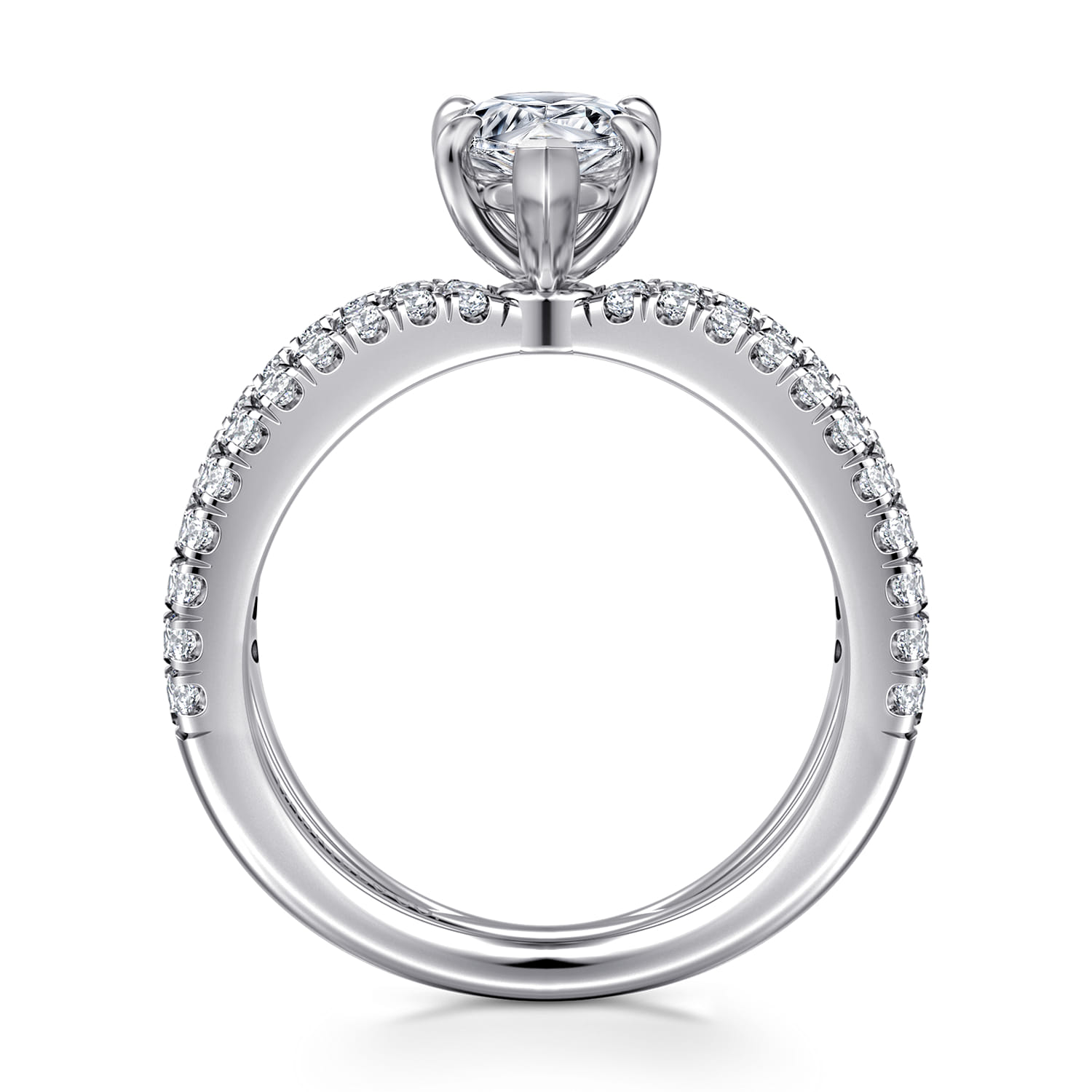 Elite - 14K White Gold Split Shank Pear Shape Diamond Engagement Ring - 0.55 ct - Shot 2