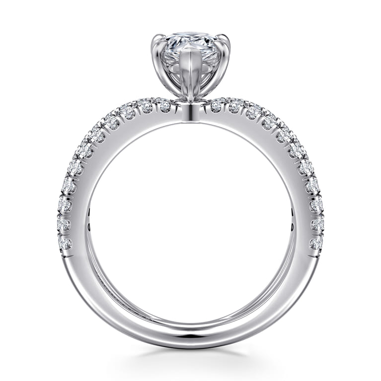 Elite - 14K White Gold Split Shank Pear Shape Diamond Engagement Ring - 0.55 ct - Shot 2