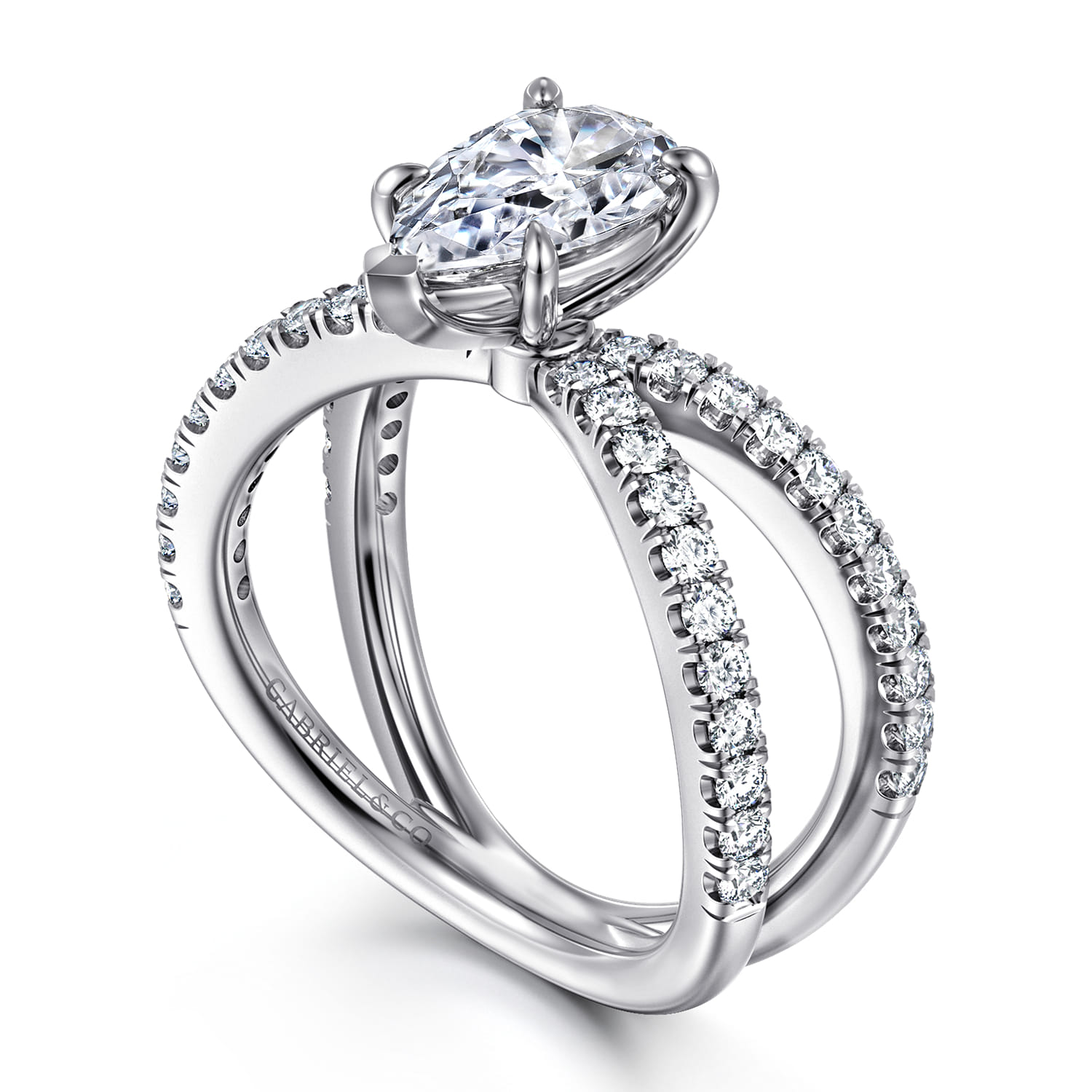 Elite - 14K White Gold Split Shank Pear Shape Diamond Engagement Ring - 0.55 ct - Shot 3