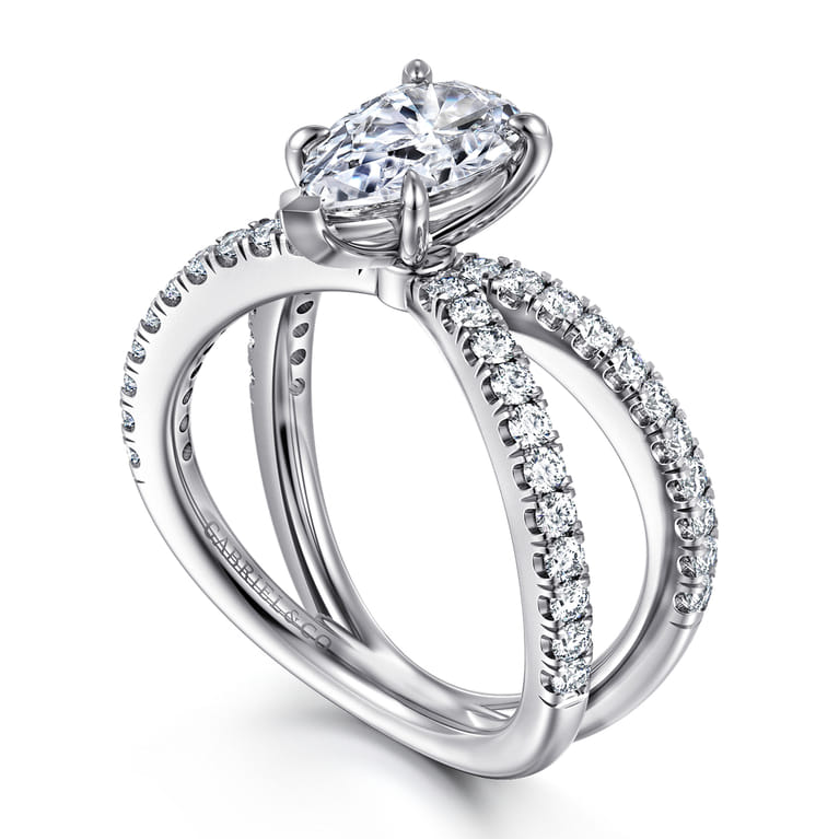 Elite - 14K White Gold Split Shank Pear Shape Diamond Engagement Ring - 0.55 ct - Shot 3