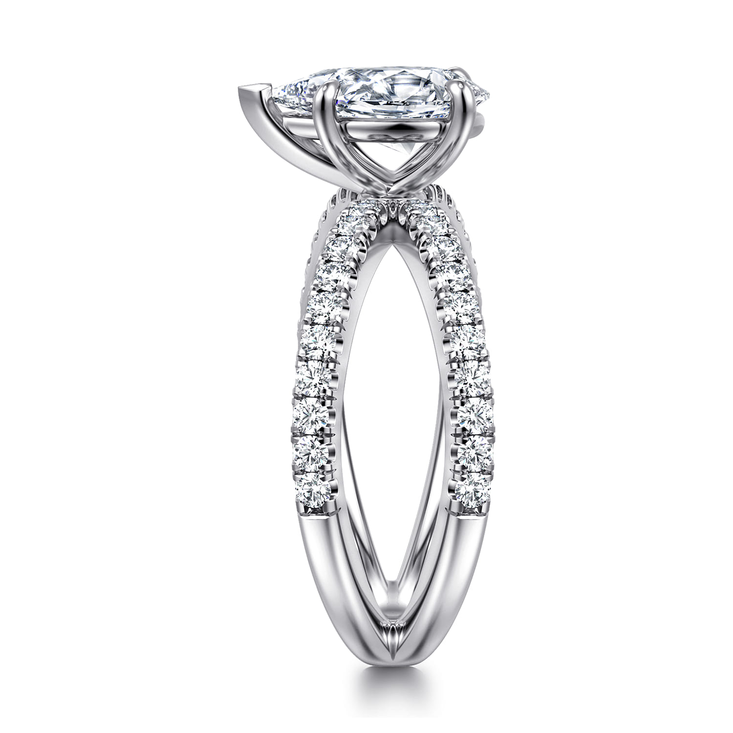 Elite - 14K White Gold Split Shank Pear Shape Diamond Engagement Ring - 0.55 ct - Shot 4