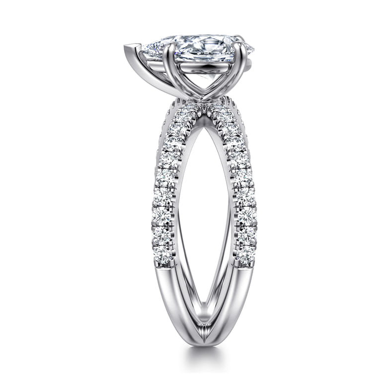 Elite - 14K White Gold Split Shank Pear Shape Diamond Engagement Ring - 0.55 ct - Shot 4