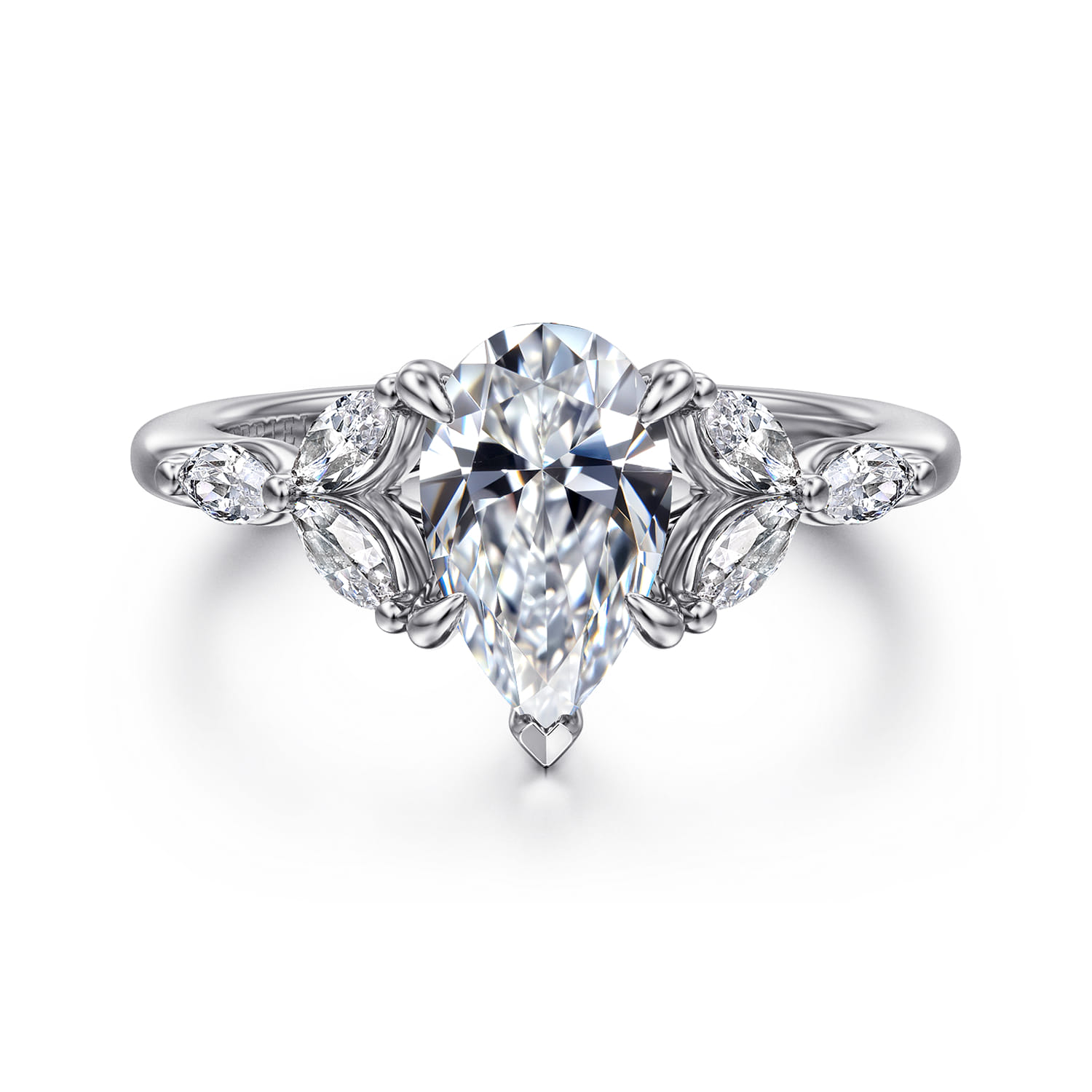 Adella - 14K White Gold Pear Shape Diamond Engagement Ring - 0.4 ct - Shot 1