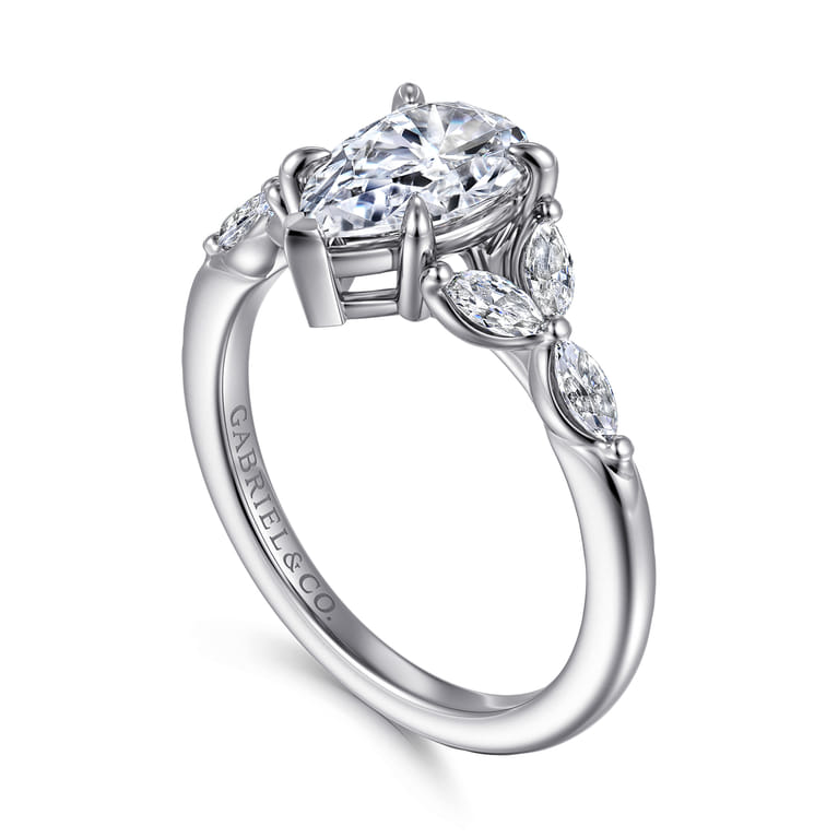 Adella - 14K White Gold Pear Shape Diamond Engagement Ring - 0.4 ct - Shot 3