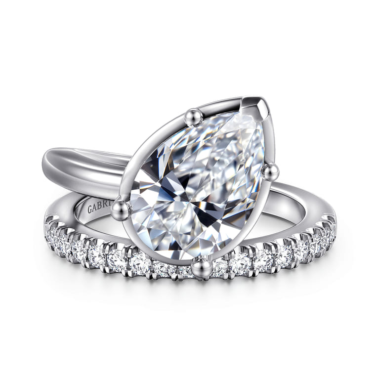 Margo - 14K White Gold Bezel Prong Pear Shape Wrap Engagement Ring - 0.3 ct - Shot 1