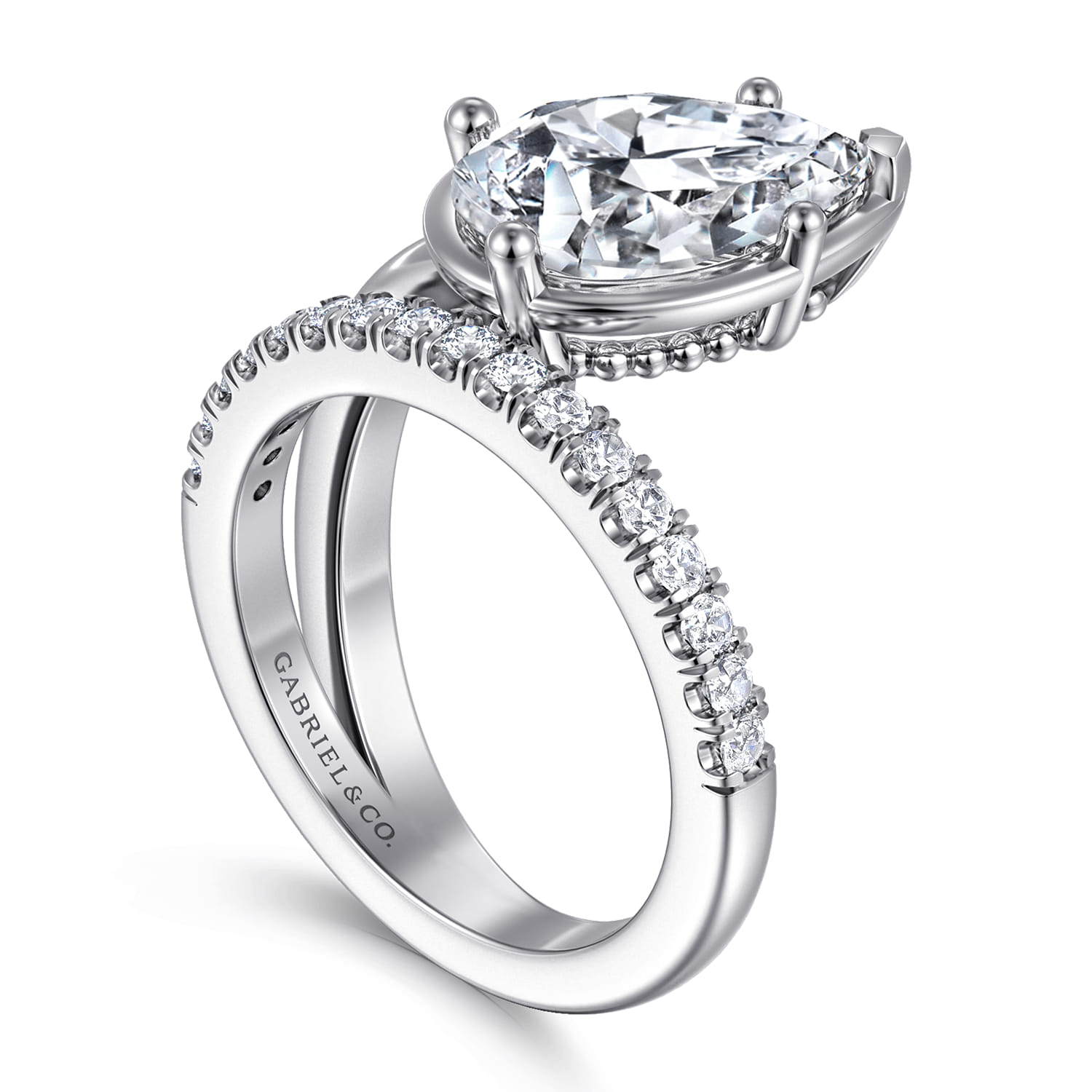 Margo - 14K White Gold Bezel Prong Pear Shape Wrap Engagement Ring - 0.3 ct - Shot 3
