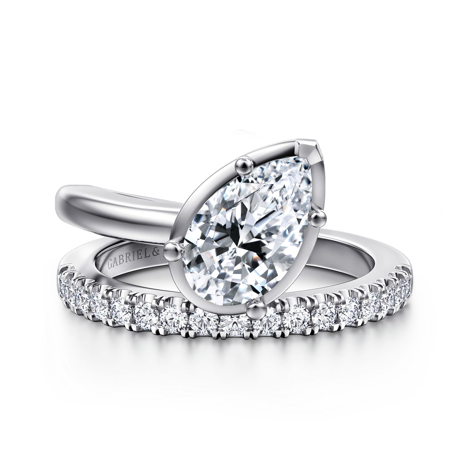 Margo - 14K White Gold Bezel Prong Pear Shape Wrap Engagement Ring - 0.3 ct - Shot 1