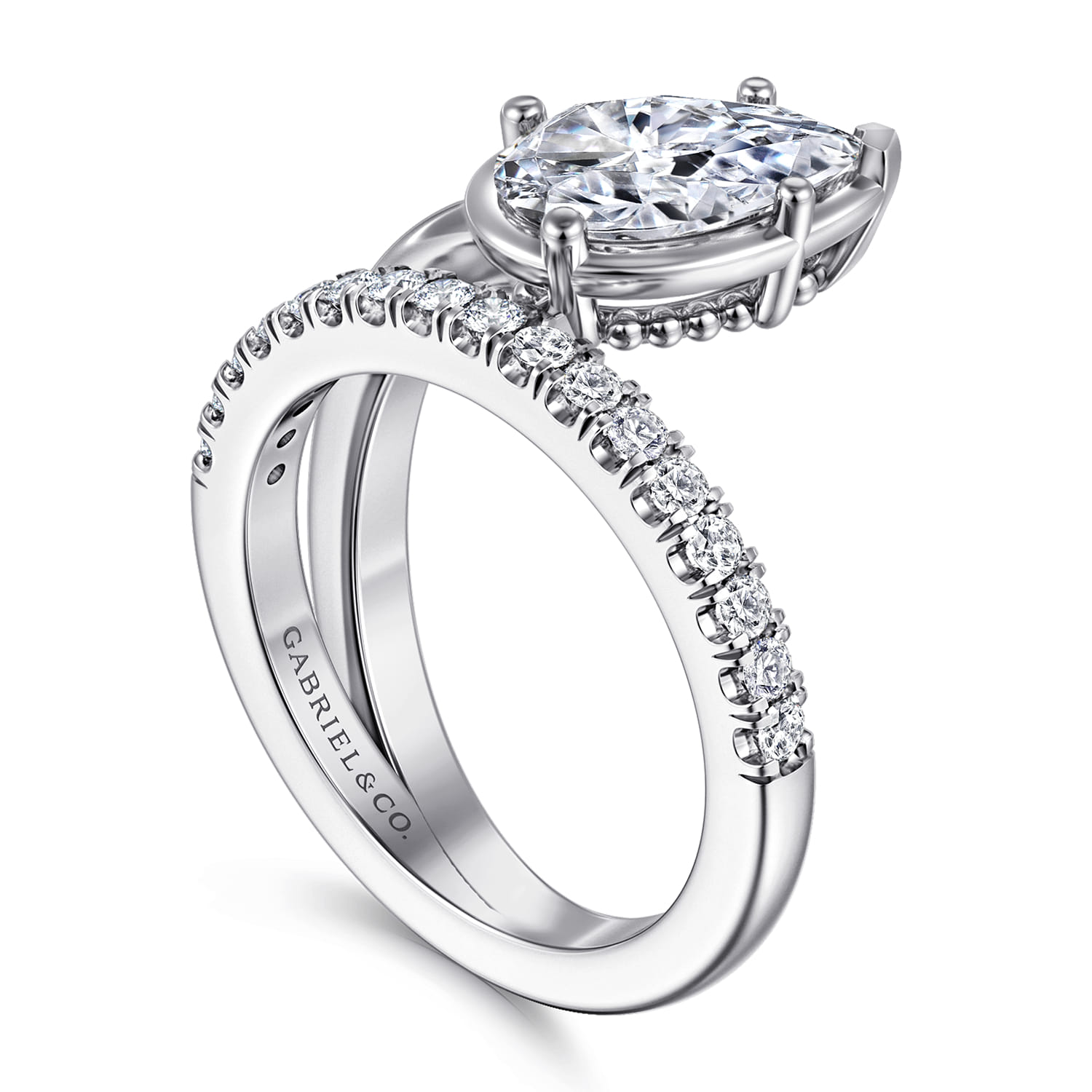 Margo - 14K White Gold Bezel Prong Pear Shape Wrap Engagement Ring - 0.3 ct - Shot 3