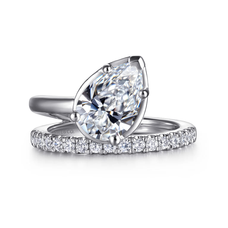 Margo - 14K White Gold Bezel Prong Pear Shape Wrap Engagement Ring - 0.3 ct - Shot 1