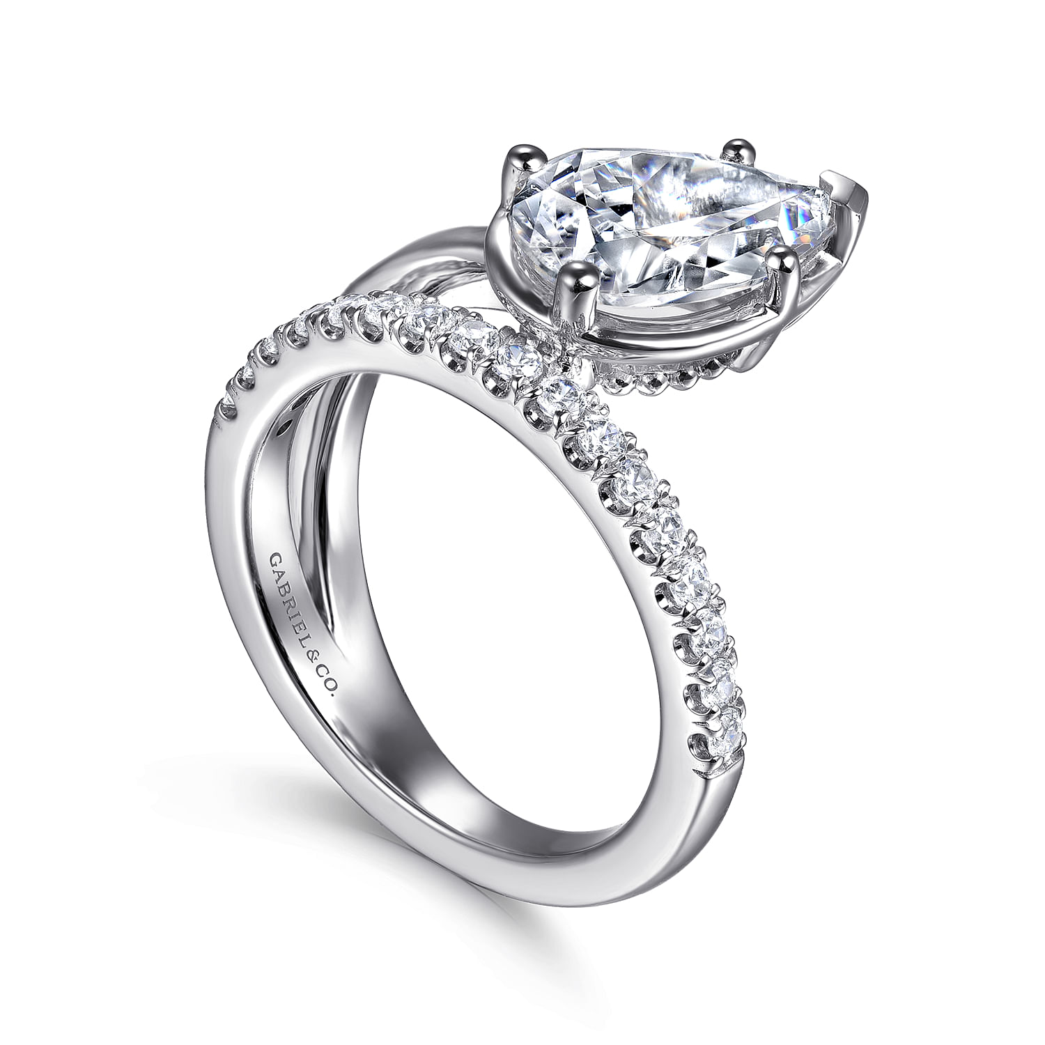 Margo - 14K White Gold Bezel Prong Pear Shape Wrap Engagement Ring - 0.3 ct - Shot 3
