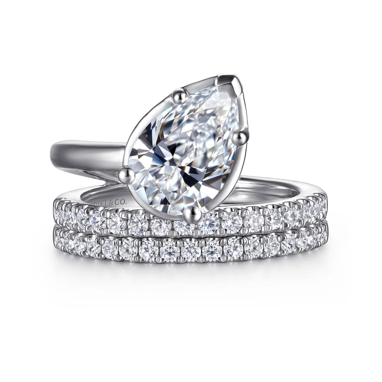 Margo - 14K White Gold Bezel Prong Pear Shape Wrap Engagement Ring - 0.3 ct - Shot 4