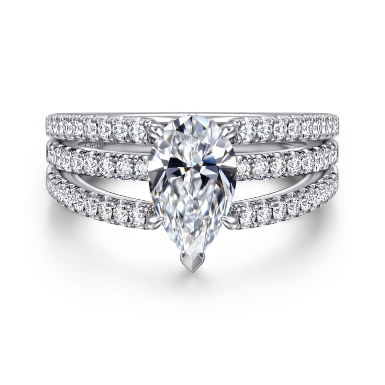 Rivah - 14K White Gold Split Shank Pear Shape Diamond Engagement Ring - 0.5 ct - Shot 1