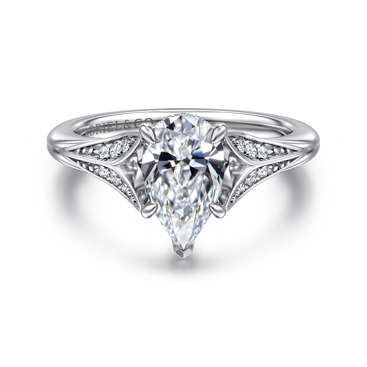 Taye - 14K White Gold Split Shank Pear Shape Diamond Engagement Ring - 0.15 ct - Shot 1