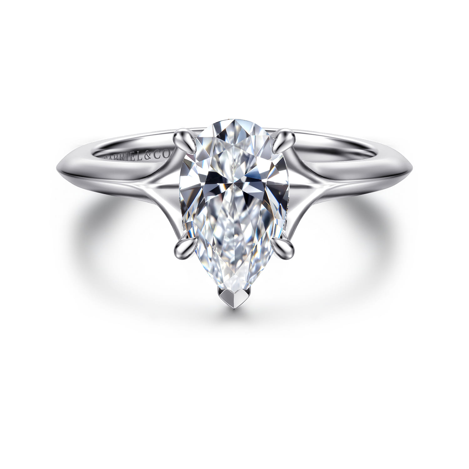 Alden - 14K White Gold Split Shank Pear Shape Diamond Engagement Ring - 0.04 ct - Shot 1